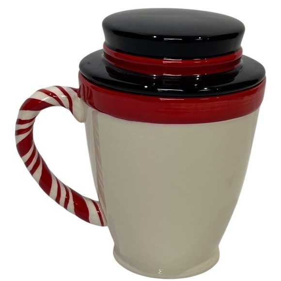 Snowman Mug 2-Pc w/Tophat Hallmark Red/Black/Green Coffee/Hot Cocoa EUC - Picture 4 of 7